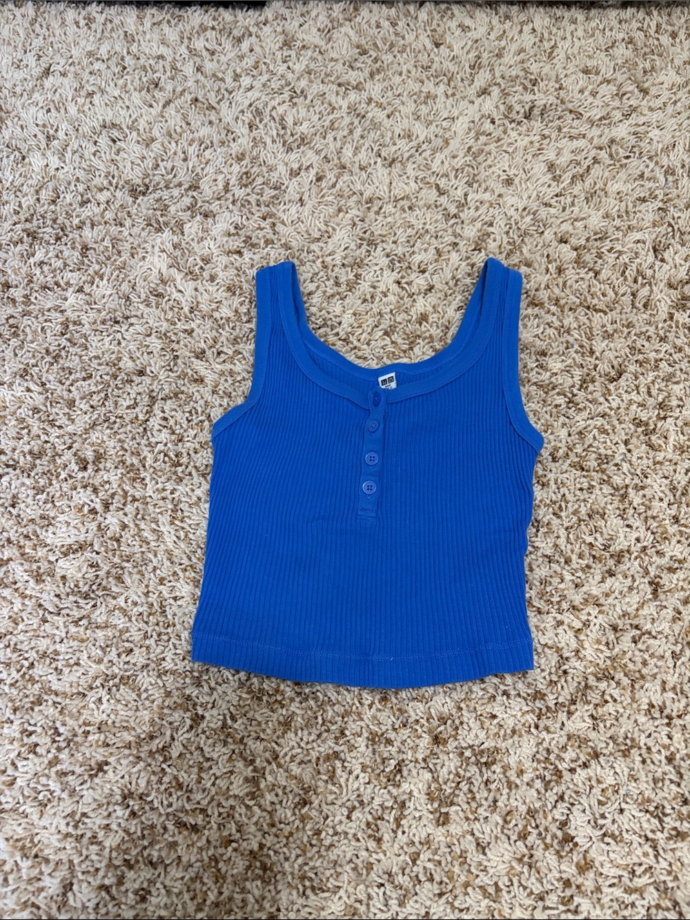 Uniqlo Blue Ribbed Cropped Tank Top  Button Front Sz XXS